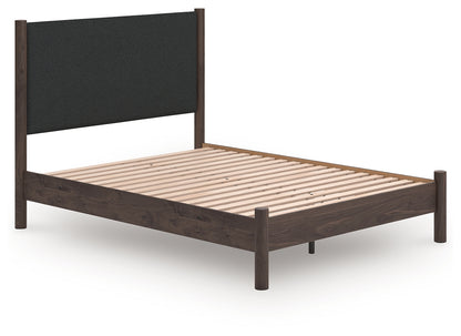 Haines Furniture Outlet - Ashley Furniture - Pamytta Bedroom - Queen Upholstered Panel Platform Bed / Brown - PCB2614B12