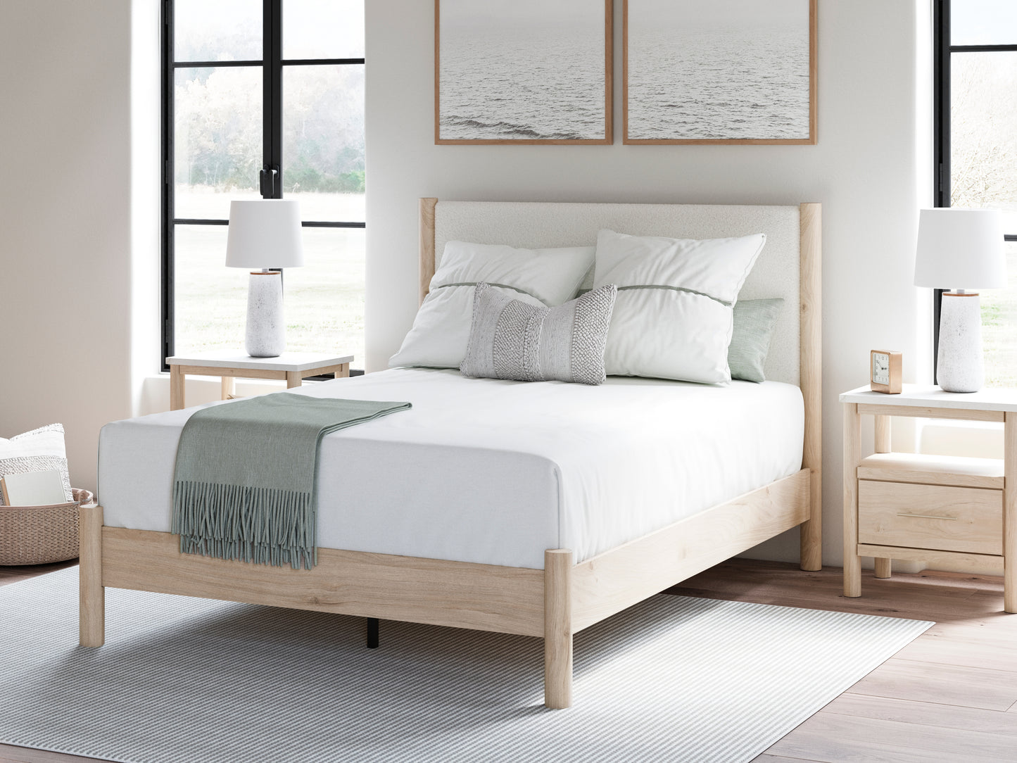 Haines Furniture Outlet - Ashley Furniture - Cadmori Bedroom - Queen Upholstered Panel Bed / Two-tone - B2615B4