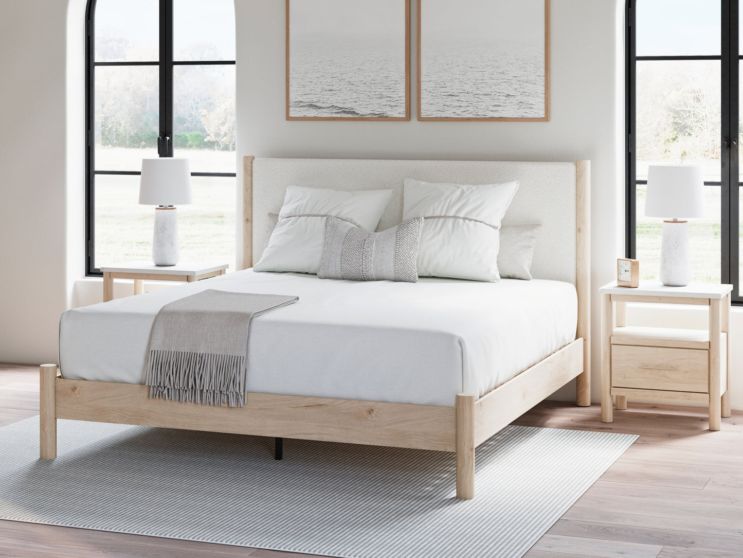 Haines Furniture Outlet - Ashley Furniture - Cadmori Bedroom - King Upholstered Panel Bed / Two-tone - B2615B7