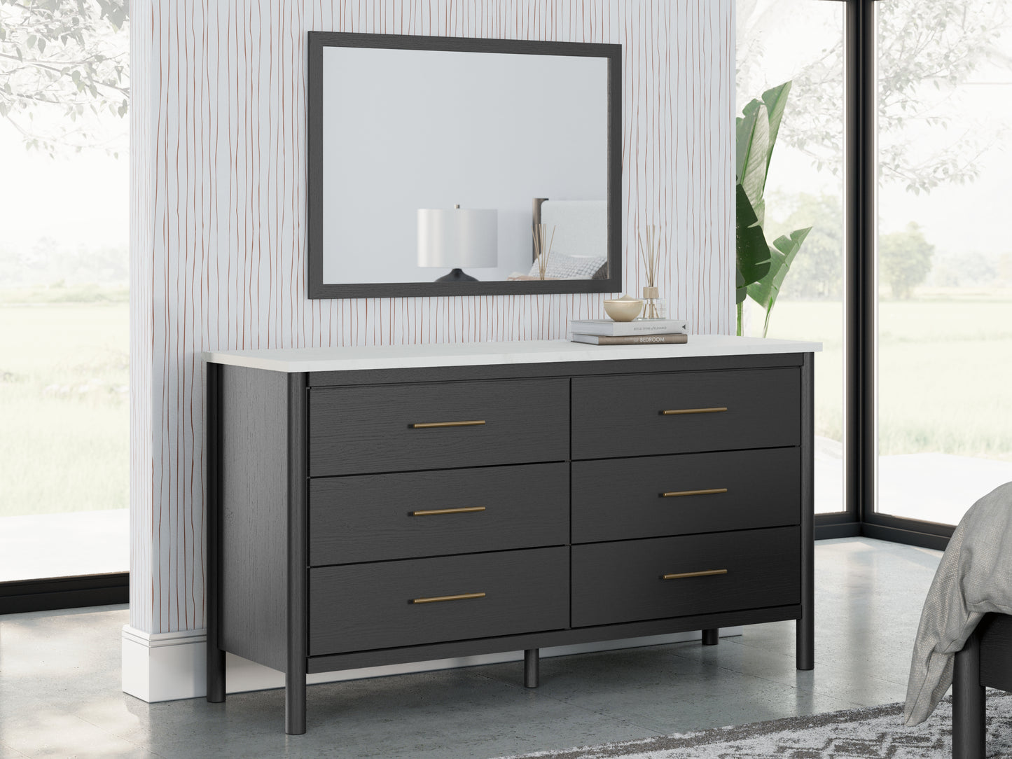 Haines Furniture Outlet - Ashley Furniture - Cadmori Bedroom - Dresser and Mirror / Black/White - B2616B1