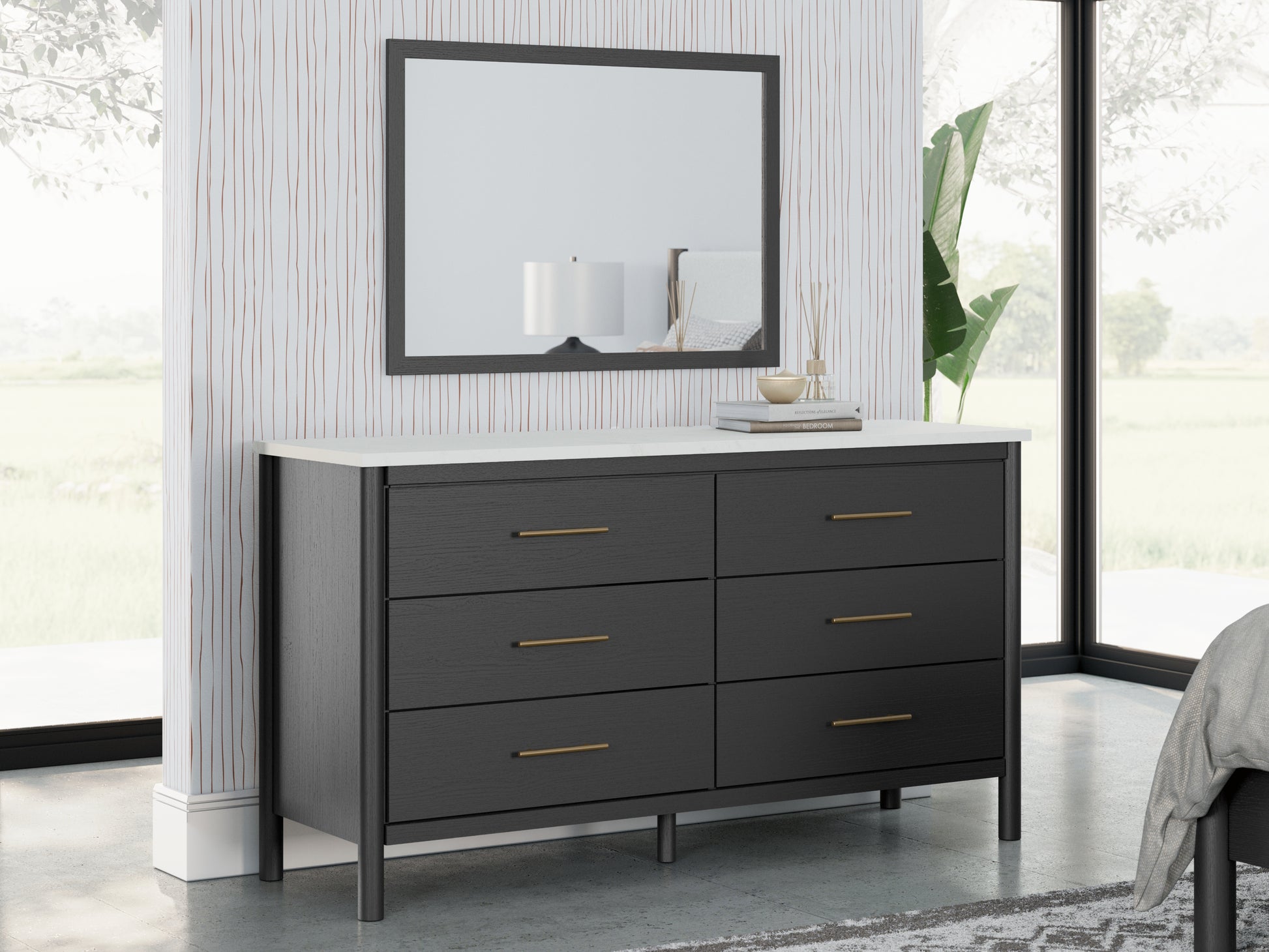 Haines Furniture Outlet - Ashley Furniture - Cadmori Bedroom - Dresser and Mirror / Black/White - B2616B1