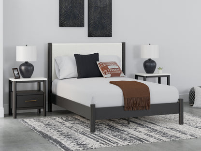 Haines Furniture Outlet - Ashley Furniture - Cadmori Bedroom - Queen Upholstered Panel Bed / Black/White - B2616B2