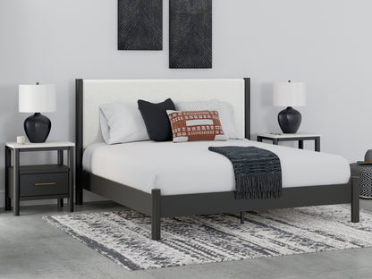 Haines Furniture Outlet - Ashley Furniture - Cadmori Bedroom - King Upholstered Panel Bed / Black/White - B2616B8