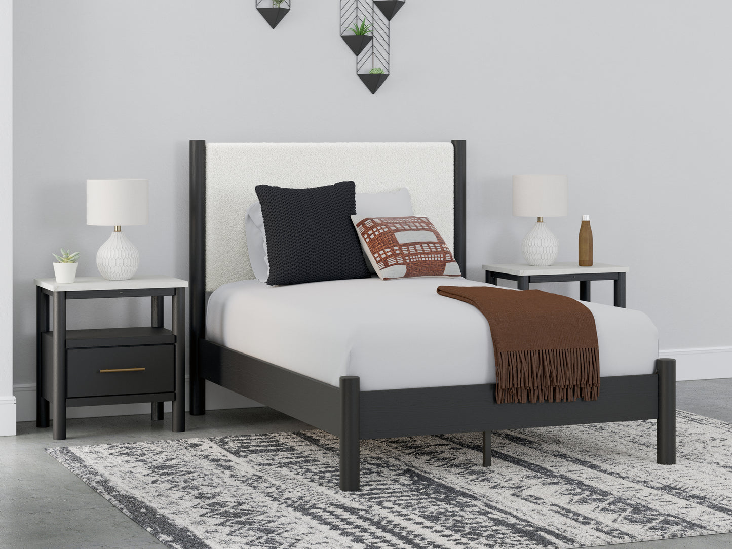 Haines Furniture Outlet - Ashley Furniture - Cadmori Bedroom - Full Upholstered Panel Bed / Black/White - B2616B3
