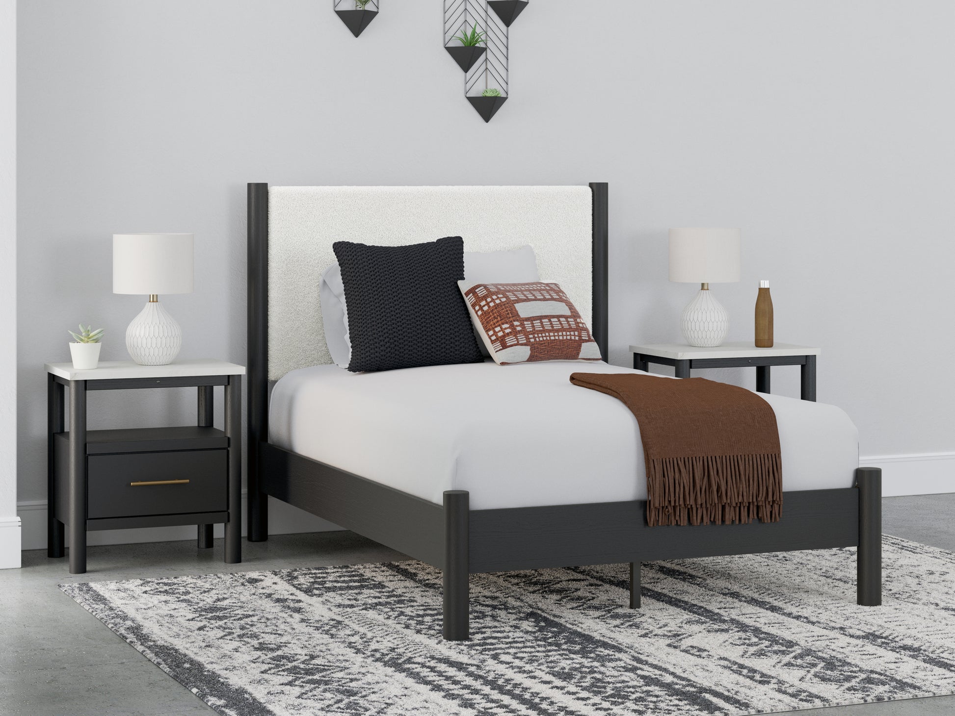 Haines Furniture Outlet - Ashley Furniture - Cadmori Bedroom - Full Upholstered Panel Bed / Black/White - B2616B3