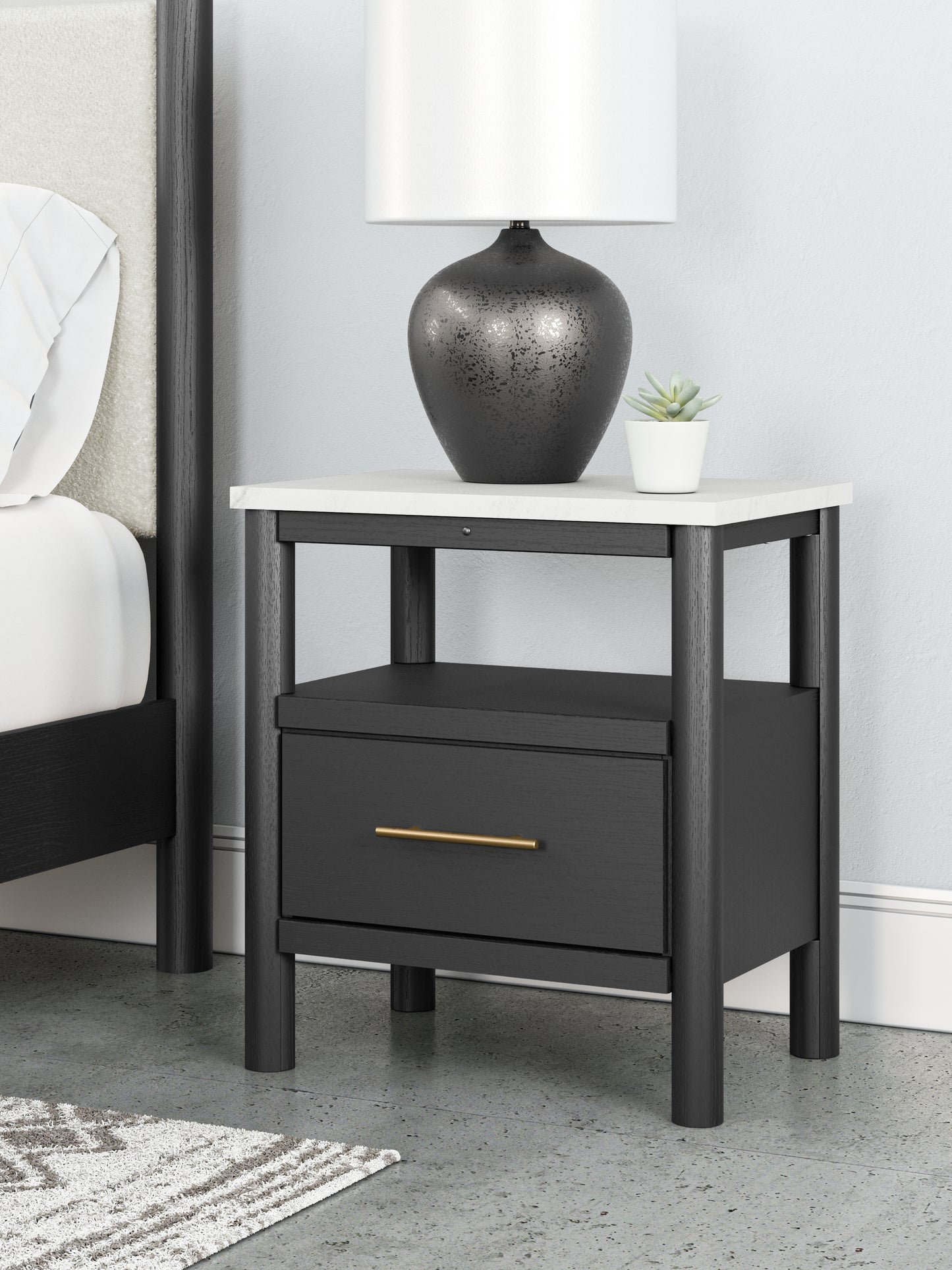 Haines Furniture Outlet - Ashley Furniture - Cadmori Bedroom - One Drawer Night Stand / Black/White - B2616-91
