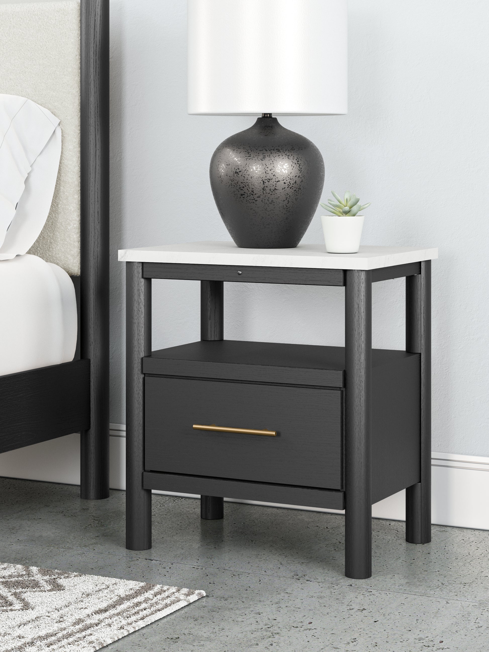 Haines Furniture Outlet - Ashley Furniture - Cadmori Bedroom - One Drawer Night Stand / Black/White - B2616-91