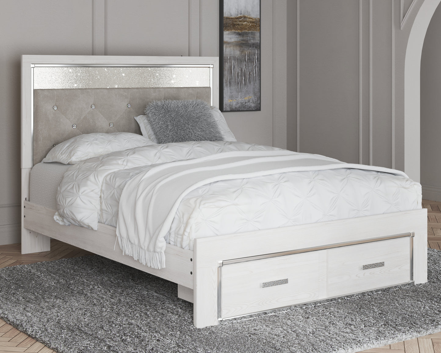 Haines Furniture Outlet - Ashley Furniture - Altyra Bedroom - Queen Upholstered Storage Bed / White - B2640B17