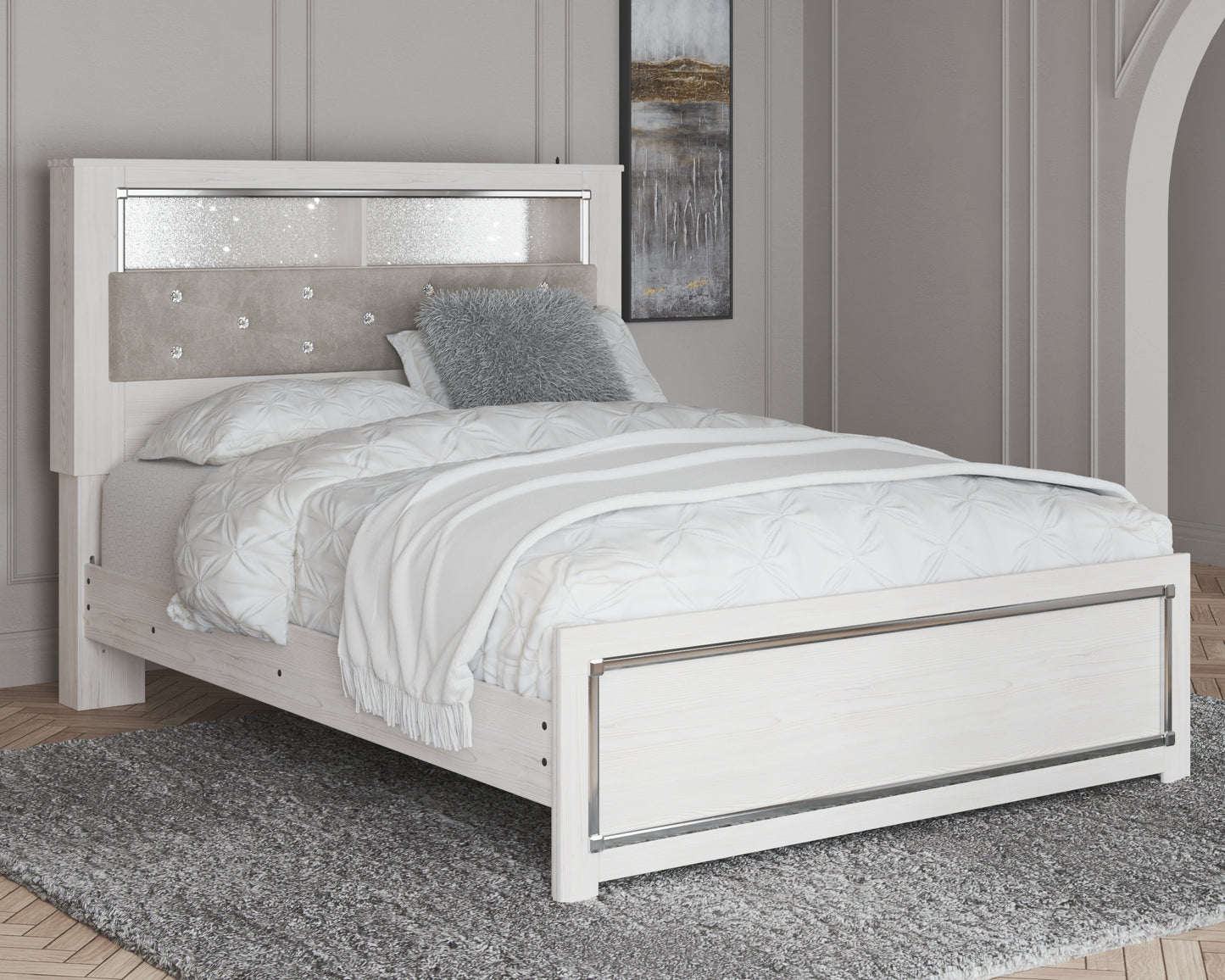 Haines Furniture Outlet - Ashley Furniture - Altyra Bedroom - King Upholstered Bookcase Bed with Storage / White - B2640B30