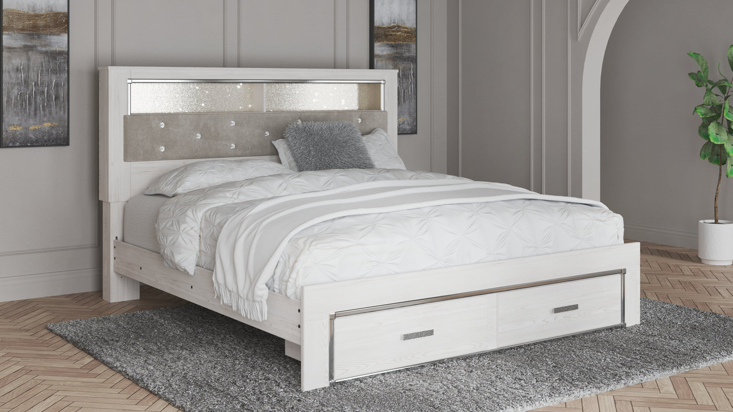 Haines Furniture Outlet - Ashley Furniture - Altyra Bedroom - King Upholstered Bookcase Bed with Storage / White - B2640B30