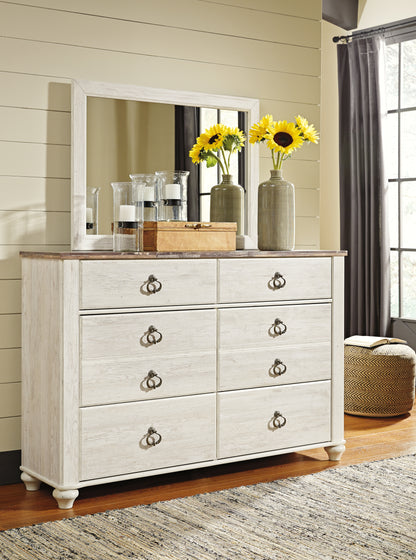 Haines Furniture Outlet - Ashley Furniture - Willowton Bedroom - Dresser and Mirror / Whitewash - B267B1