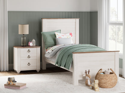 Haines Furniture Outlet - Ashley Furniture - Willowton Bedroom - Twin Panel Bed / Whitewash - B267B15