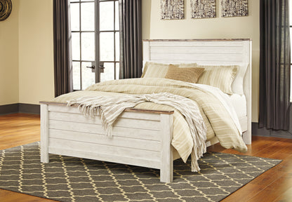 Haines Furniture Outlet - Ashley Furniture - Willowton Bedroom - Queen Panel Bed / Whitewash - B267B8