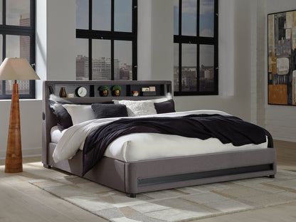 Haines Furniture Outlet - Ashley Furniture - Verishaw Bedroom - King Upholstered Bed / Gray - PCB2721B21