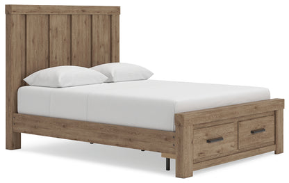 Haines Furniture Outlet - Ashley Furniture - Oliandon Bedroom - Queen Panel Storage Bed / Light Brown - PCB2844B4