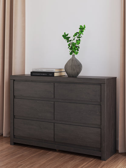Haines Furniture Outlet - Ashley Furniture - Fraluna Bedroom - Six Drawer Dresser / Charcoal - PCB3370-31