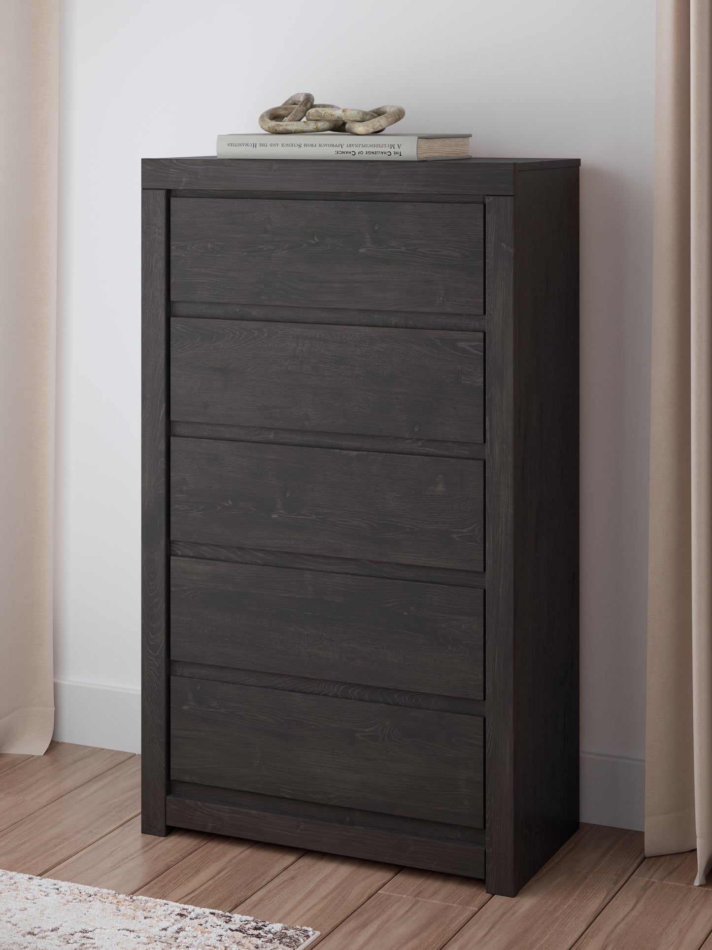 Haines Furniture Outlet - Ashley Furniture - Fraluna Bedroom - Five Drawer Chest / Charcoal - PCB3370-46