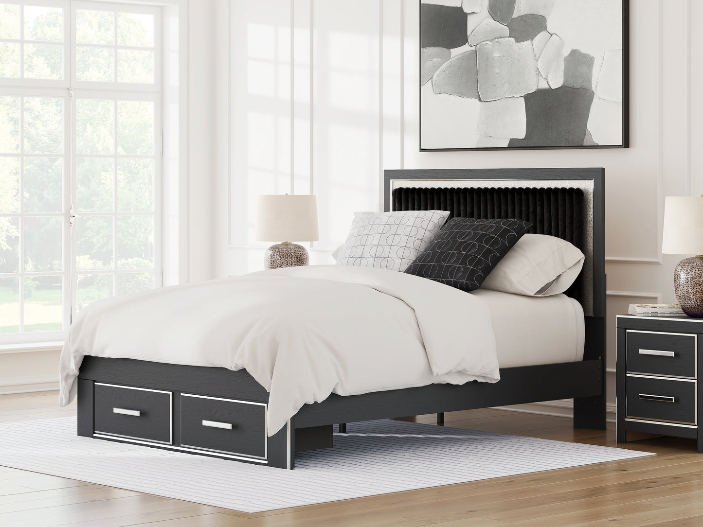 Haines Furniture Outlet - Ashley Furniture - Zuraleus Bedroom - Queen Upholstered Panel Storage Bed / Black - PCB3380B4