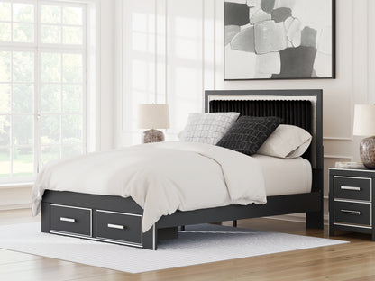 Haines Furniture Outlet - Ashley Furniture - Zuraleus Bedroom - Queen Upholstered Panel Storage Bed / Black - PCB3380B4