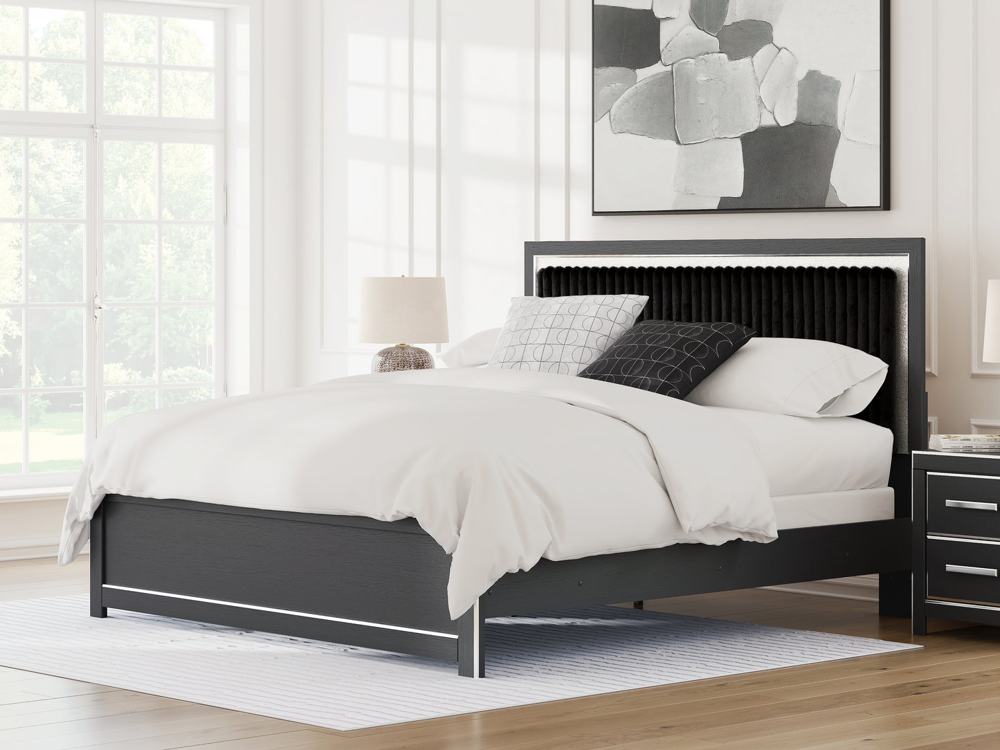 Haines Furniture Outlet - Ashley Furniture - Zuraleus Bedroom - King Upholstered Panel Bed / Black - PCB3380B12