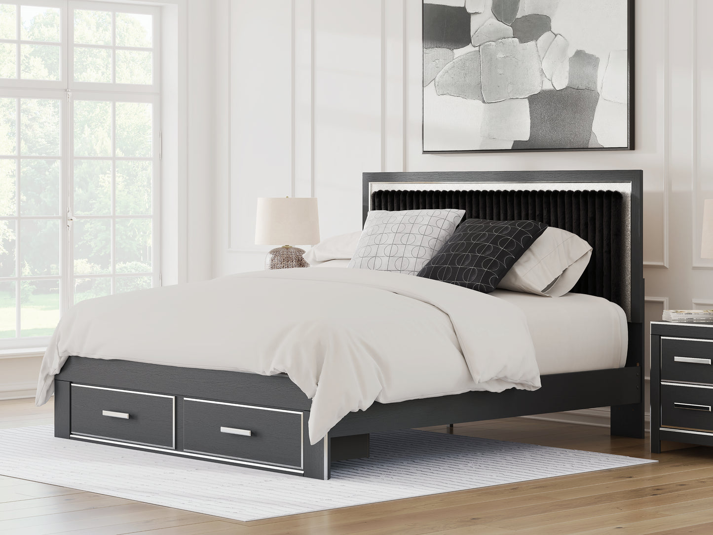 Haines Furniture Outlet - Ashley Furniture - Zuraleus Bedroom - King Upholstered Panel Storage Bed / Black - PCB3380B11