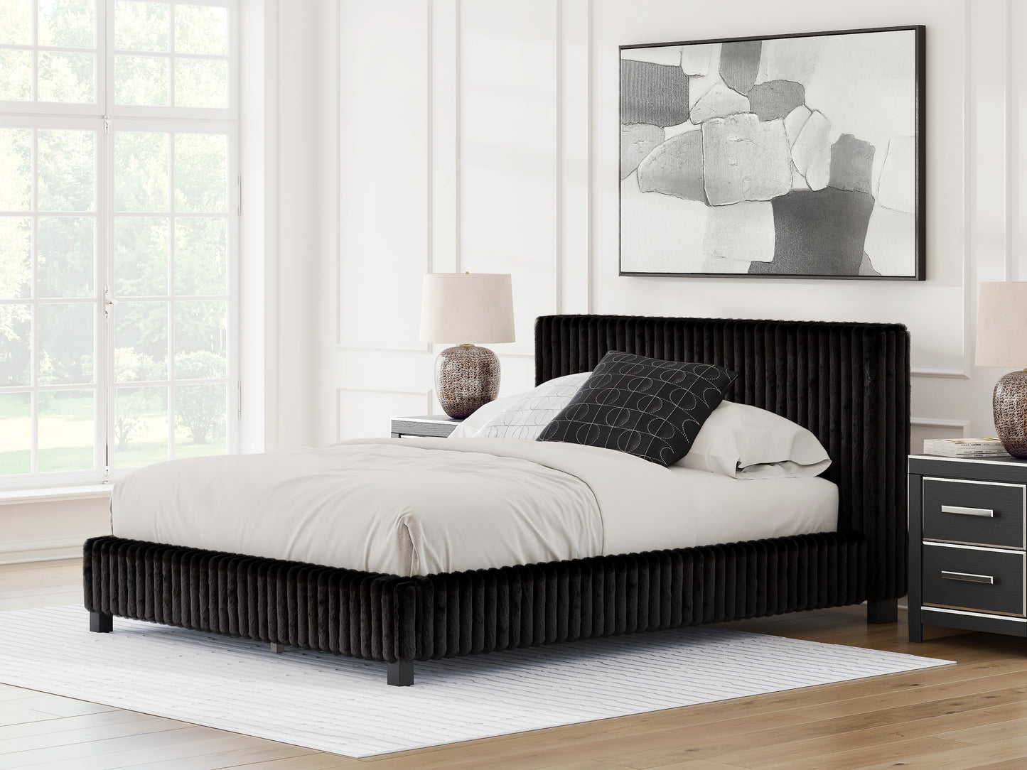Haines Furniture Outlet - Ashley Furniture - Zuraleus Bedroom - Queen Upholstered Bed / Black - PCB3380B8