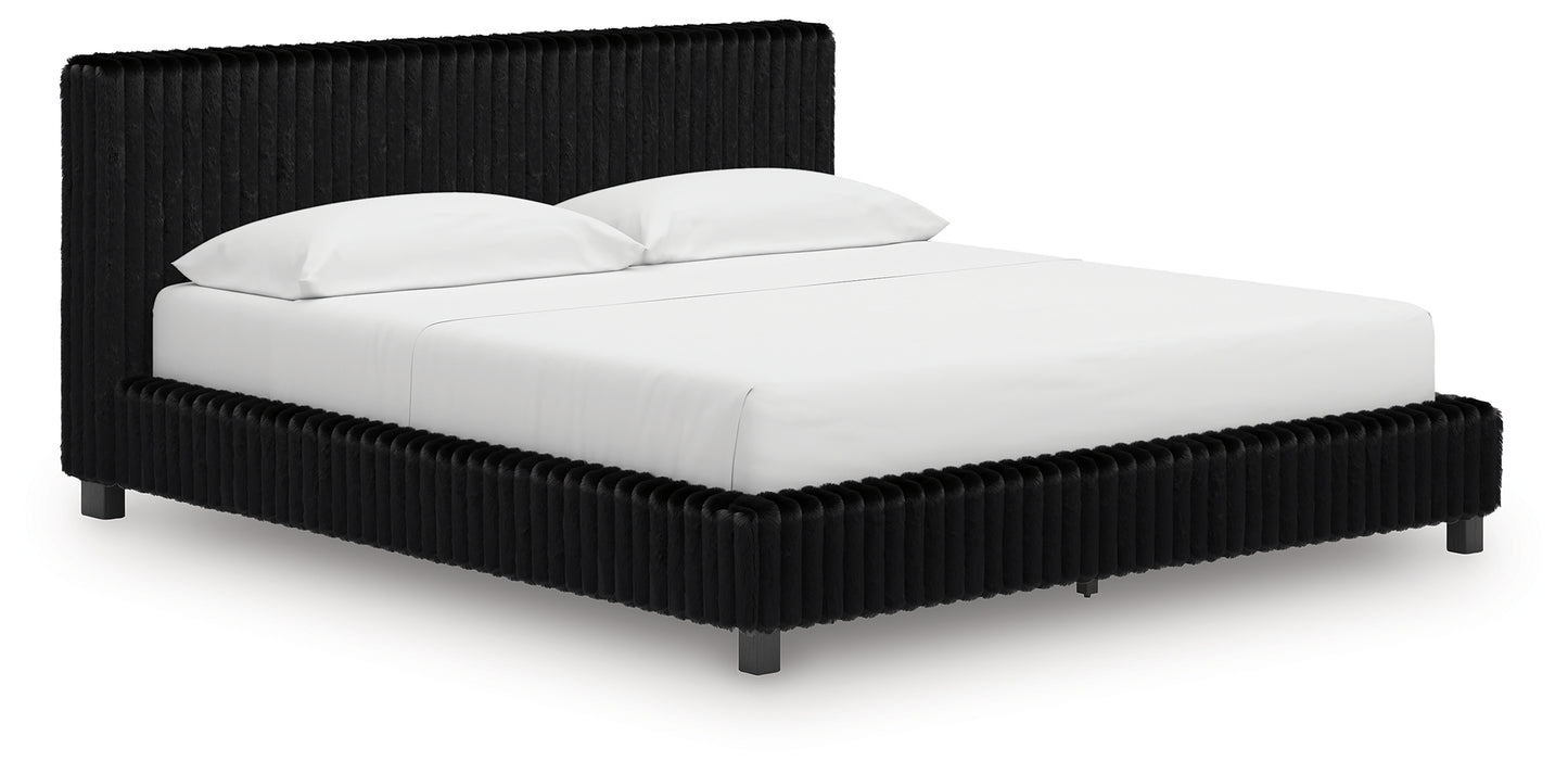 Haines Furniture Outlet - Ashley Furniture - Zuraleus Bedroom - California King Upholstered Bed / Black - PCB3380B14