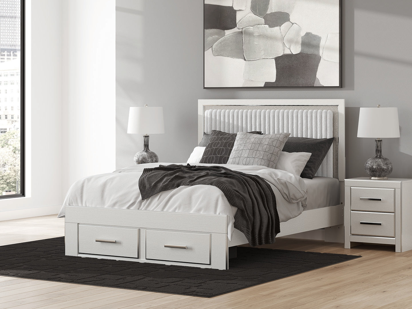 Haines Furniture Outlet - Ashley Furniture - Zuraleus Bedroom - Queen Upholstered Panel Storage Bed / White - PCB3381B4