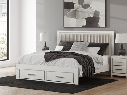 Haines Furniture Outlet - Ashley Furniture - Zuraleus Bedroom - King Upholstered Panel Storage Bed / White - PCB3381B9