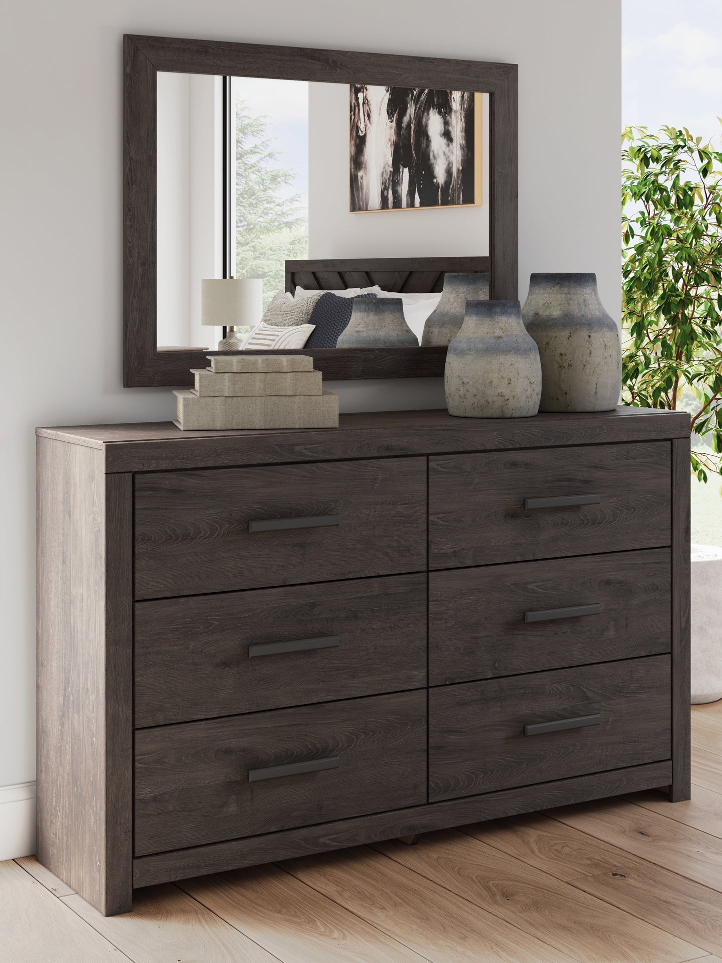 Haines Furniture Outlet - Ashley Furniture - Prendonea Bedroom - Dresser and Mirror / Charcoal - B3789B1