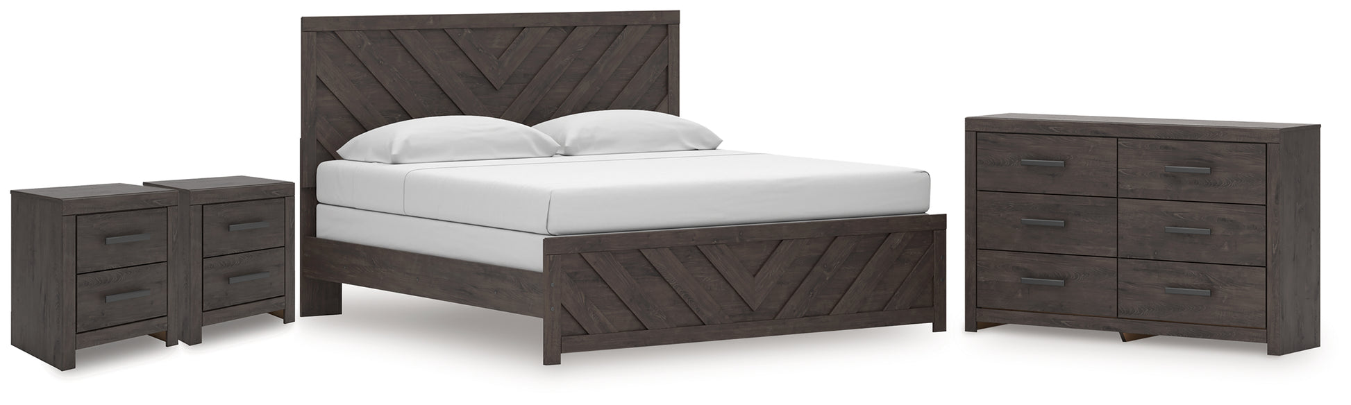 Haines Furniture Outlet - Ashley Furniture - Prendonea King Panel Bed, Dresser and 2 Nightstands - King Panel Bed, Dresser and 2 Nightstands - B3789B13