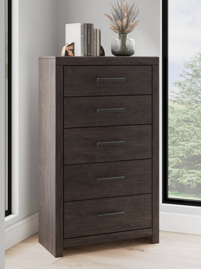 Haines Furniture Outlet - Ashley Furniture - Prendonea Bedroom - Five Drawer Chest / Charcoal - B3789-46