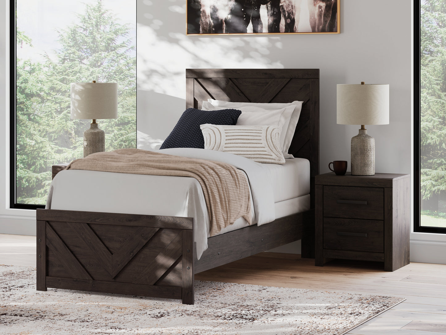 Haines Furniture Outlet - Ashley Furniture - Prendonea Bedroom - Twin Panel Bed / Charcoal - B3789B2