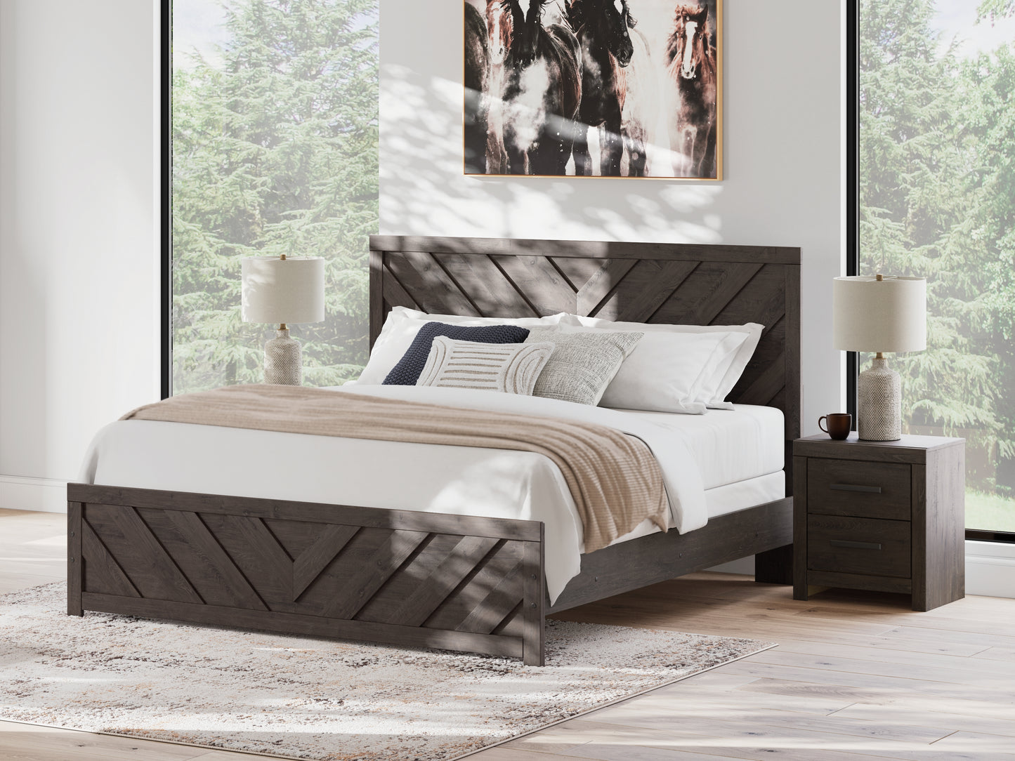 Haines Furniture Outlet - Ashley Furniture - Prendonea Bedroom - King Panel Bed / Charcoal - B3789B8