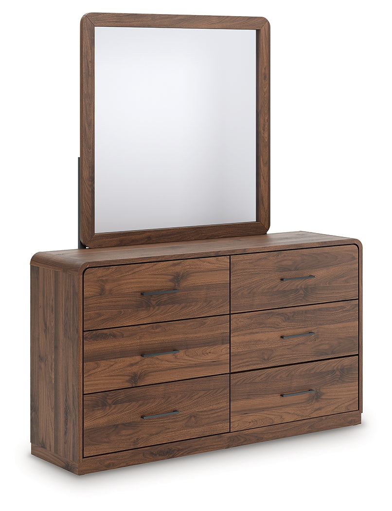 Haines Furniture Outlet - Ashley Furniture - Fortlorn Bedroom - Dresser and Mirror / Walnut Brown - PCB386B1