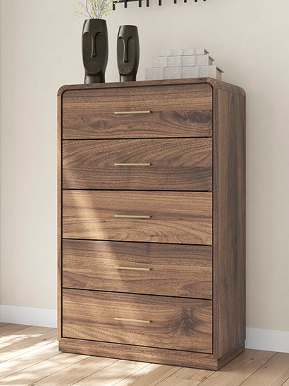Haines Furniture Outlet - Ashley Furniture - Fortlorn Bedroom - Five Drawer Chest / Walnut Brown - PCB386-46