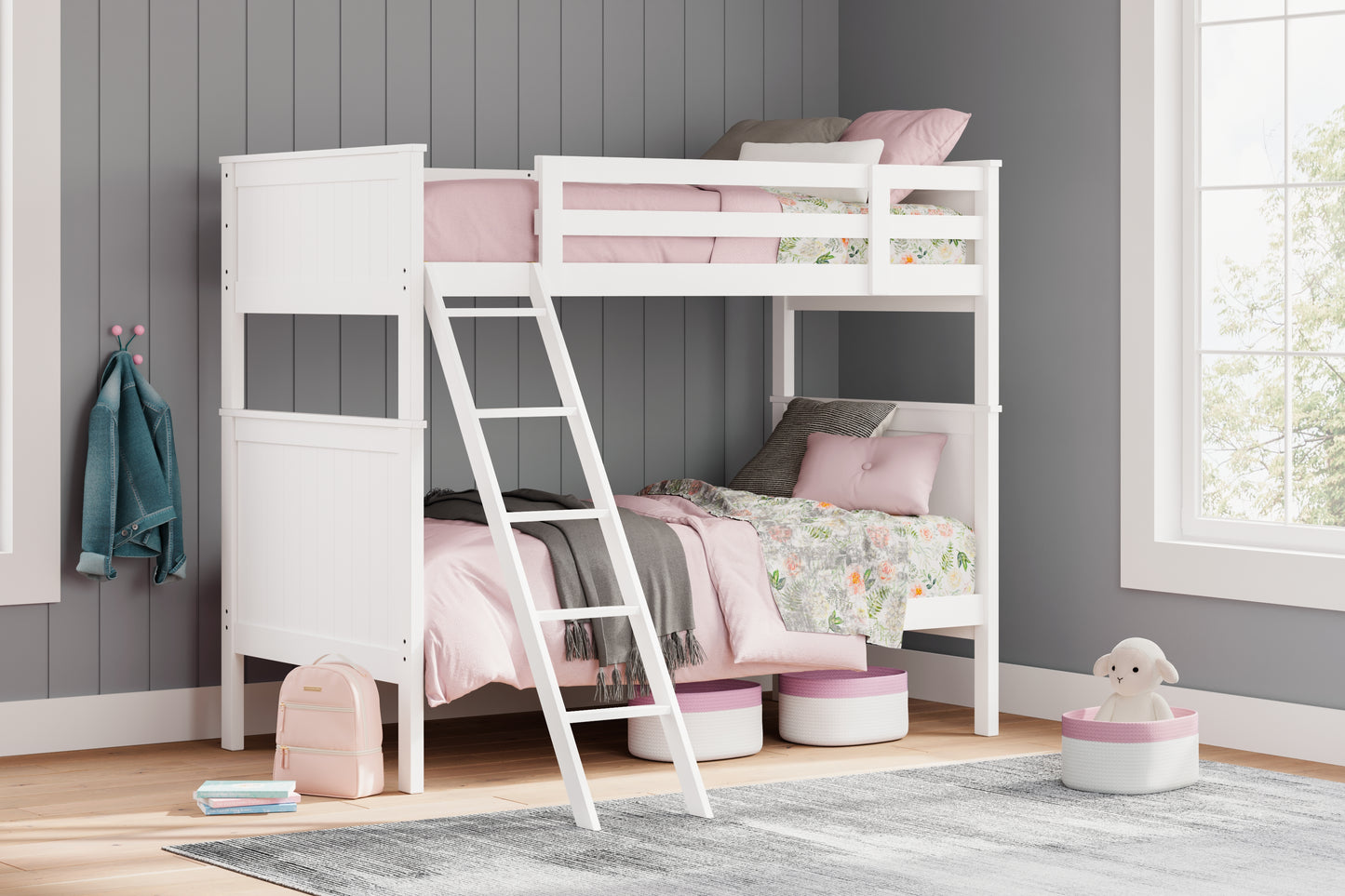Haines Furniture Outlet - Ashley Furniture - Nextonfort Bedroom - Twin over Twin Bunk Bed / White - B396B6