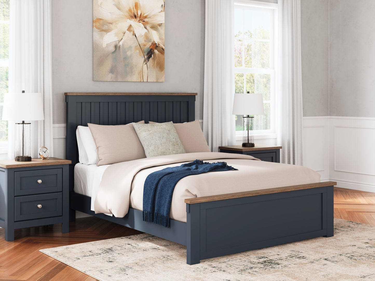 Haines Furniture Outlet - Ashley Furniture - Landocken Bedroom - Queen Panel Bed / Brown/Blue - B414B10