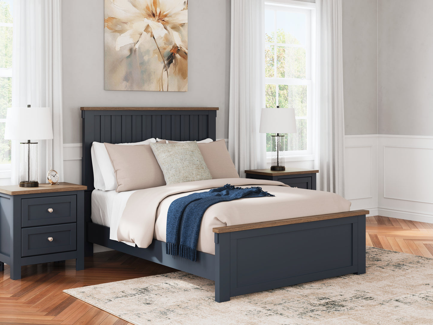 Haines Furniture Outlet - Ashley Furniture - Landocken Bedroom - Full Panel Bed / Brown/Blue - B414B3