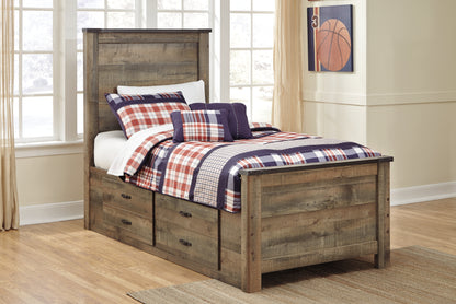 Haines Furniture Outlet - Ashley Furniture - Trinell Bedroom - Twin Panel Bed with 2 Storage Drawers / Brown - B446B15
