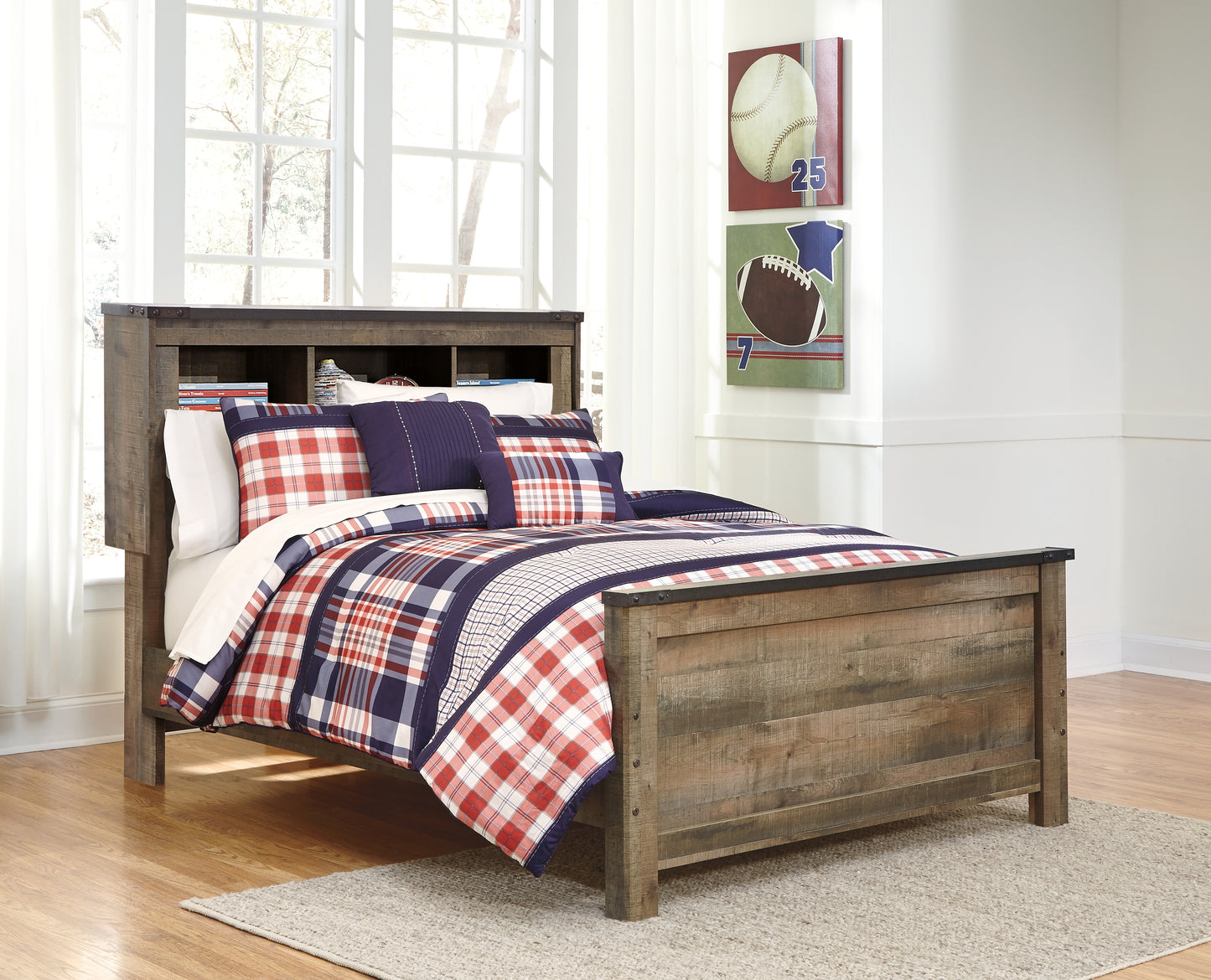 Haines Furniture Outlet - Ashley Furniture - Trinell Bedroom - Full Bookcase Panel Bed / Brown - B446B87