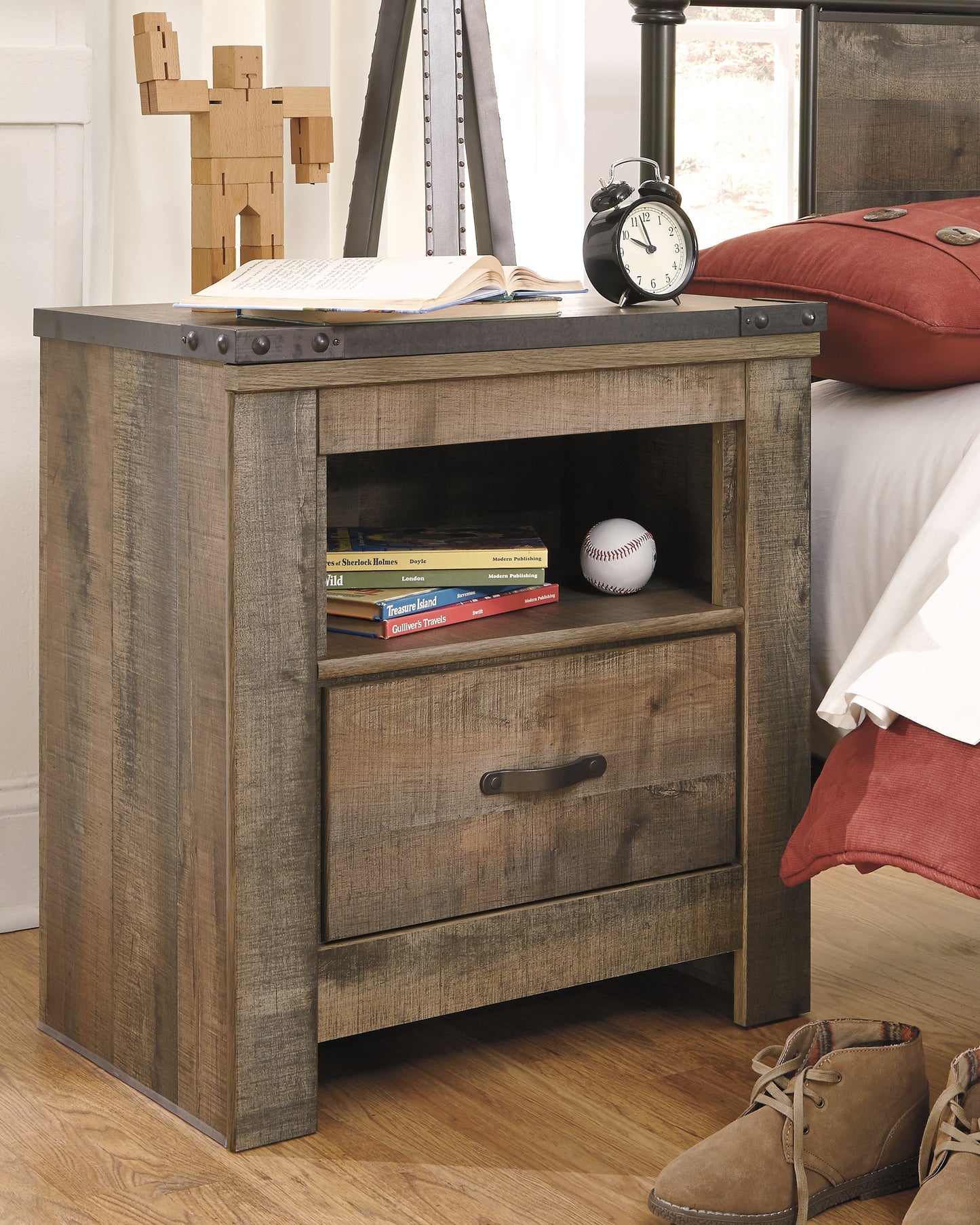 Haines Furniture Outlet - Ashley Furniture - Trinell Bedroom - One Drawer Night Stand / Brown - B446-91