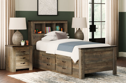 Haines Furniture Outlet - Ashley Furniture - Trinell Bedroom - Twin Bookcase Bed with 2 Storage Drawers / Brown - B446B17