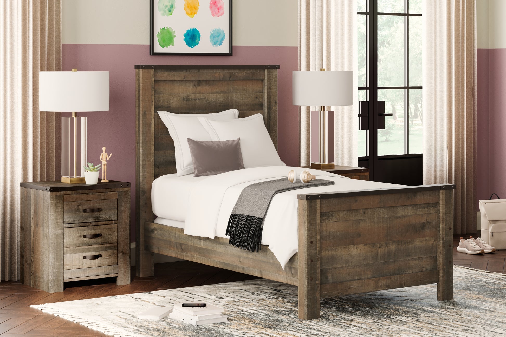 Haines Furniture Outlet - Ashley Furniture - Trinell Bedroom - Full Bookcase Panel Bed / Brown - B446B87