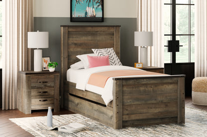 Haines Furniture Outlet - Ashley Furniture - Trinell Bedroom - Twin Panel Bed with 1 Large Storage Drawer / Brown - B446B8