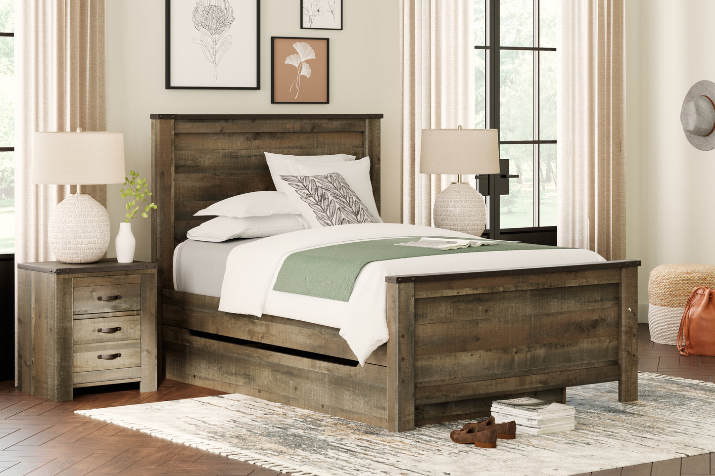 Haines Furniture Outlet - Ashley Furniture - Trinell Bedroom - Full Panel Bed with 1 Large Storage Drawer / Brown - B446B9