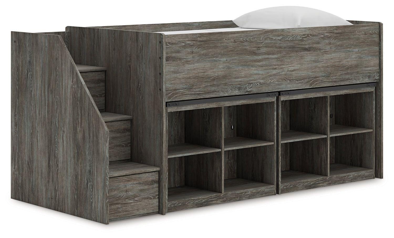 Haines Furniture Outlet - Ashley Furniture - Frandern Twin Loft Bed with Bookcase Storage - Twin Loft Bed with Bookcase Storage / Warm Gray - B4480B25