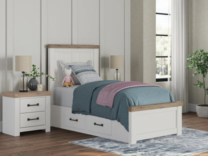 Haines Furniture Outlet - Ashley Furniture - Savonport Bedroom - Twin Panel Bed with Storage / White/Brown - B4615B18