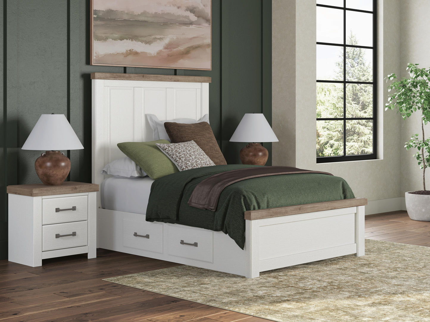 Haines Furniture Outlet - Ashley Furniture - Savonport Bedroom - Full Panel Bed with Storage / White/Brown - B4615B19