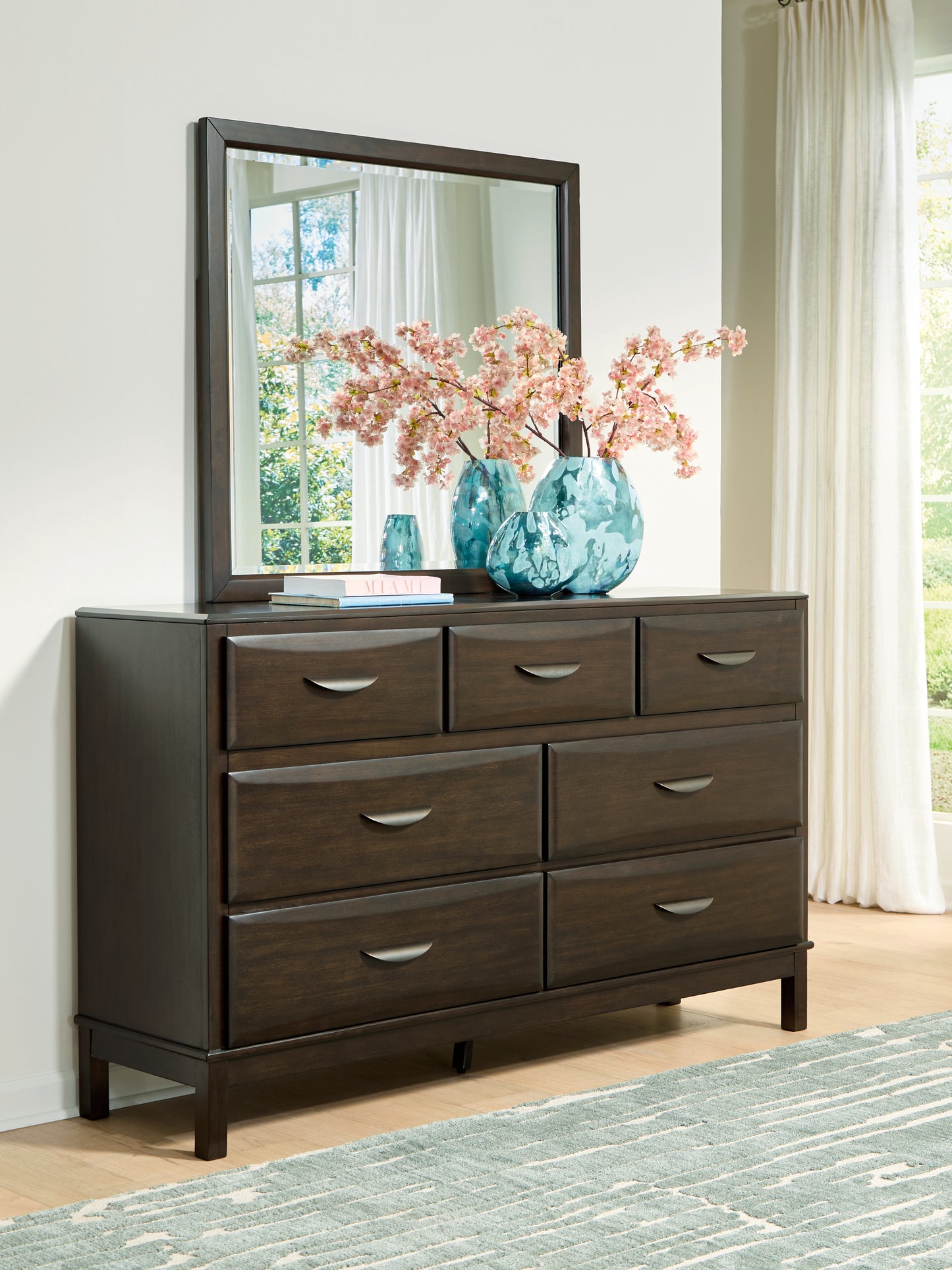 Haines Furniture Outlet - Ashley Furniture - Vanmore Bedroom - Dresser and Mirror / Dark Brown - B479B1
